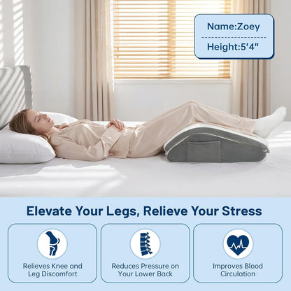 Vekkia Knee Wedge Pillow for Back Sleeping,Dual-Layer Adjustable Leg Pillow | Elevation Pillow with Dual Handles, idea for Legs Post-Surgery, Knee Support, Lower Back Pain Relief, Blood Circulation