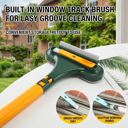 3 in 1 Window Squeegee for Home, 2-Way Brush Window Cleaning Tool with TPR Soft Rubber Squeegee for Cleaning Screens, Glass & Window Tracks