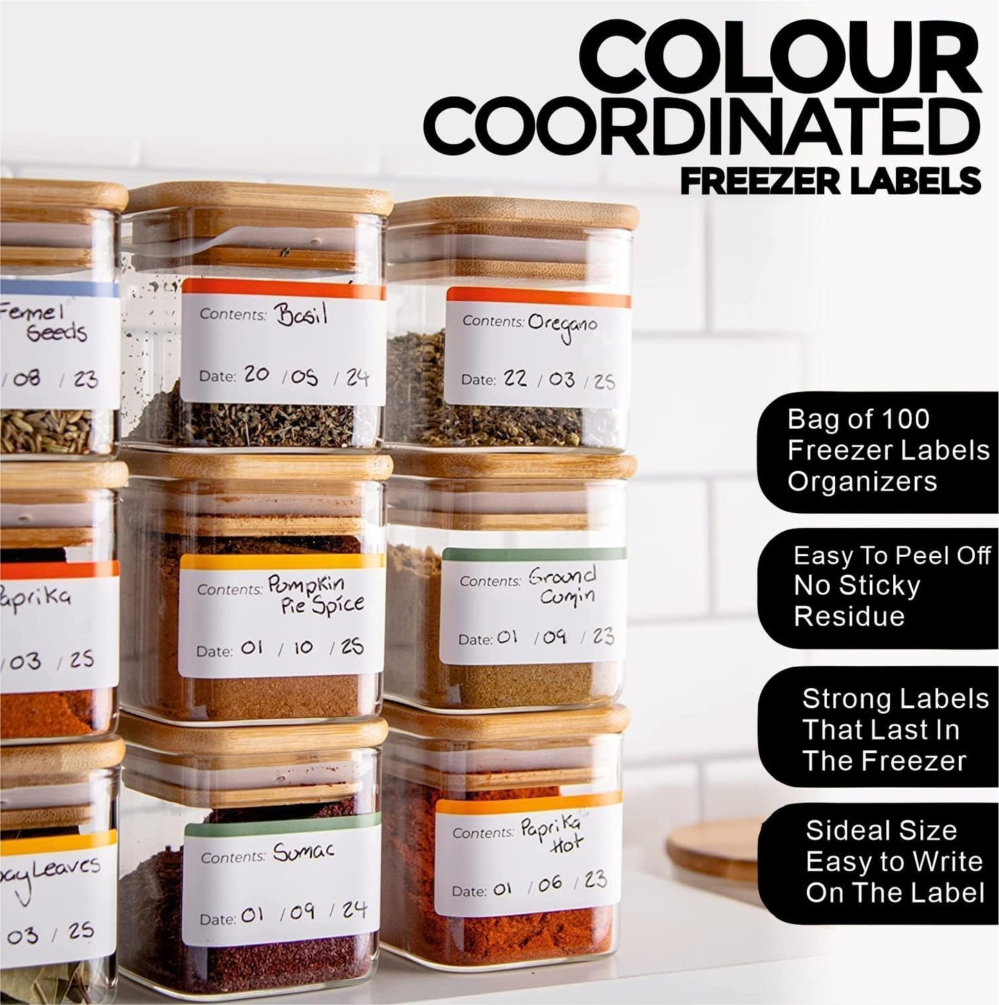 Hybsk Removable Freezer Labels Easy Peel Off - Frozen Food Storage Labels that Leave No Sticky Residue After Use (Type 3)