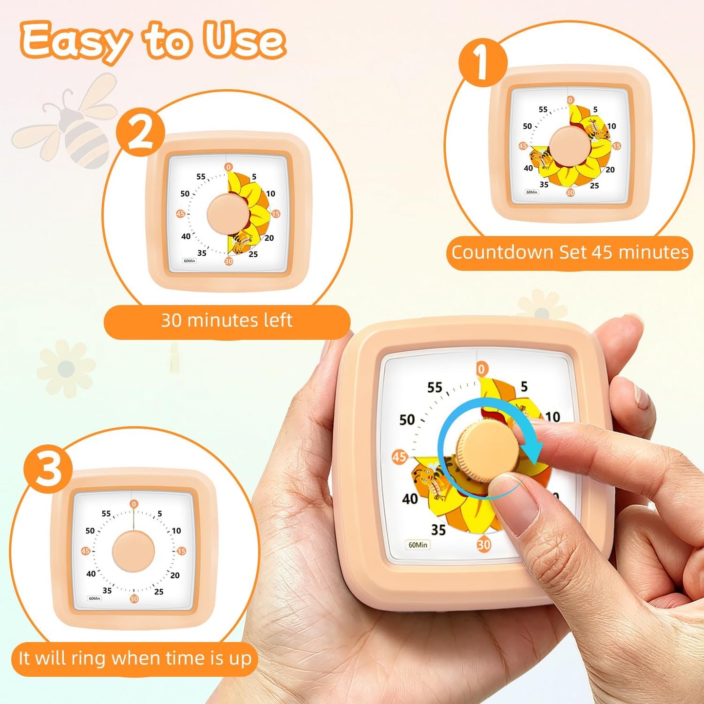 Kids Visual Timer 60 Minute – Countdown Clock for Homework, Kitchen Timer for Cooking, Silent Mini Timer with Cute Mermaid Shell Pattern, Gift Timers for Kids Focus & Daily Routines, Purple