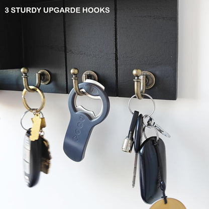 Rustic Wall Key Holder with Shelf & Hooks - Mail Organizer for Entryway | Wooden Key Rack for Keys, Coats, Dog Leash - Brown
