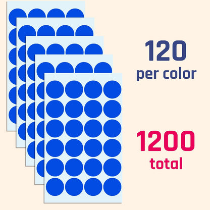 1" Round Colored Dot Stickers Labels - 6 Colors