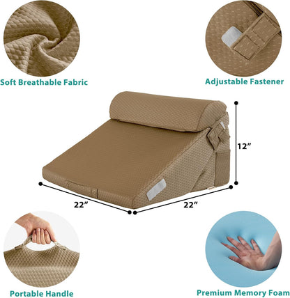 Bedluxe Wedge Pillow Headboard, 3PCS Orthopedic Bed Wedge Pillows Set for After Surgery, Adjustable Pillow Wedge for Acid Reflux&Back Pain Relief, Sleeping, Back Pillow for Bed Sitting Up, White/Grey