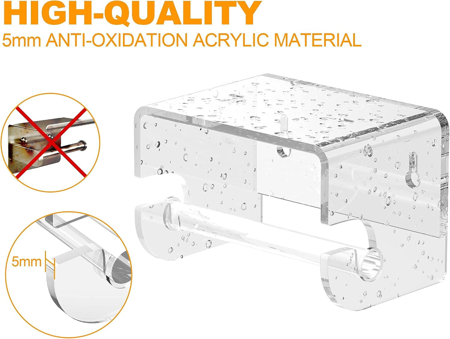 Adhesive Toilet Paper Holder with Shelf, Bathroom Toilet Paper Roll Stand, Wall Mounted Tissue Storage Holder, Acrylic Bathroom Accessories, with 3M Self Adhesive No Drilling (Clear)