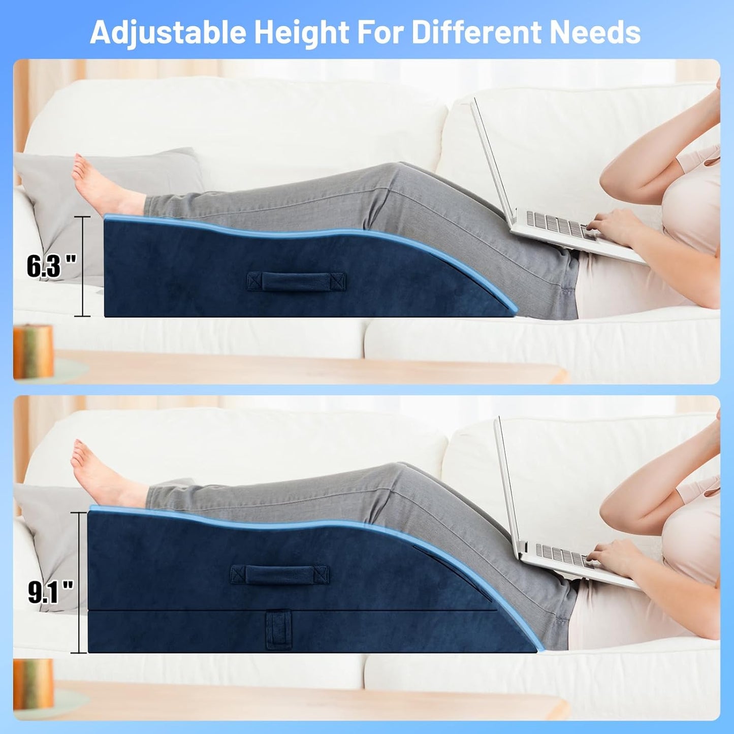 TranquilRelax Leg Elevation Pillow for After Surgery, Wedge Pillow, Grey | Single-leg design, adjustable height, U-shaped cradle, supportive memory foam, washable cover, leg elevation for swelling