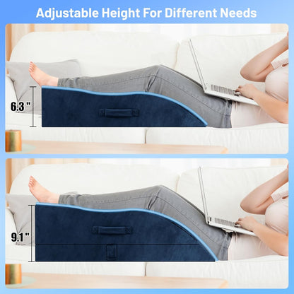 TranquilRelax Leg Elevation Pillow for After Surgery, Wedge Pillow, Grey | Single-leg design, adjustable height, U-shaped cradle, supportive memory foam, washable cover, leg elevation for swelling