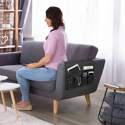 Remote Control Holders for Armchairs, Couch Caddy, Featuring Non-Slip Bases | 5 Pockets Bedside Storage Pocket for TV Remote Holder, Phone Tablet Kindle, Magazines, Gifts for Seniors (Beige, 35"X12.4")