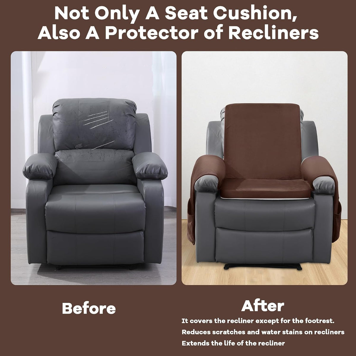 HOMBYS Recliner Chair Cushion for Elderly with Lumbar Support Pillow & Recliner Armrest Cover, 20"x20" Memory Foam Seat Cushion Non-Slip & Supportive, Machine Washable, Brown