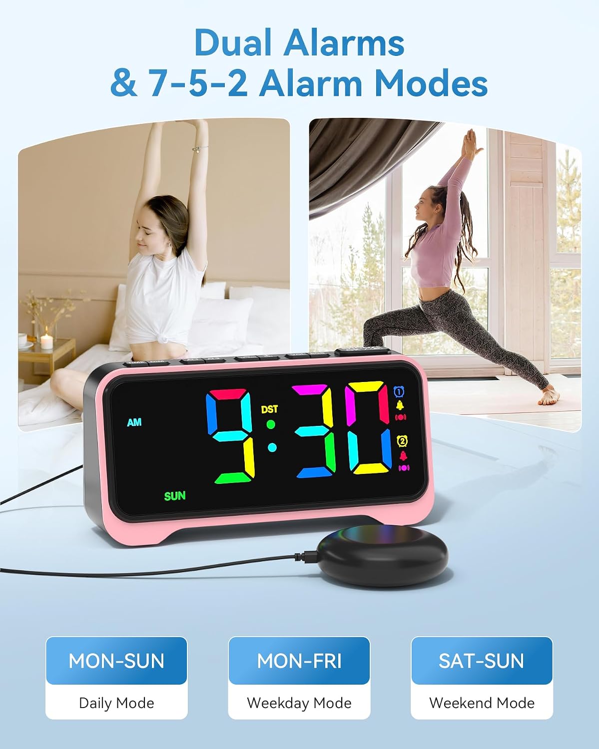Loud Alarm Clock for Heavy Sleepers Adults, Bed Shaker Alarm Clock
