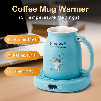 Cat Mug Coffee Mug Warmer Set for Desk Electric Heated Tea Cup Candle Plate | Cute Cat Cup Warmer Set, Self Heating Tea Warmer for Office Home, 8Hrs Auto Shut Off 4 Temperature Setting, Christmas Gift