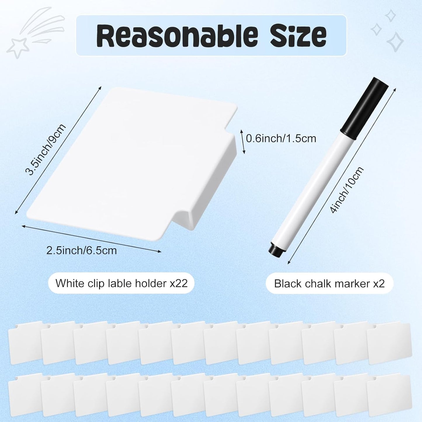 32 Pieces Basket Labels Clip Set, Include 30 Kitchen Clip Label Holder Removable PVC Bin with 2 Chalk Marker for Basket Pantry Organization Box (White Label Clip, Black Pen)