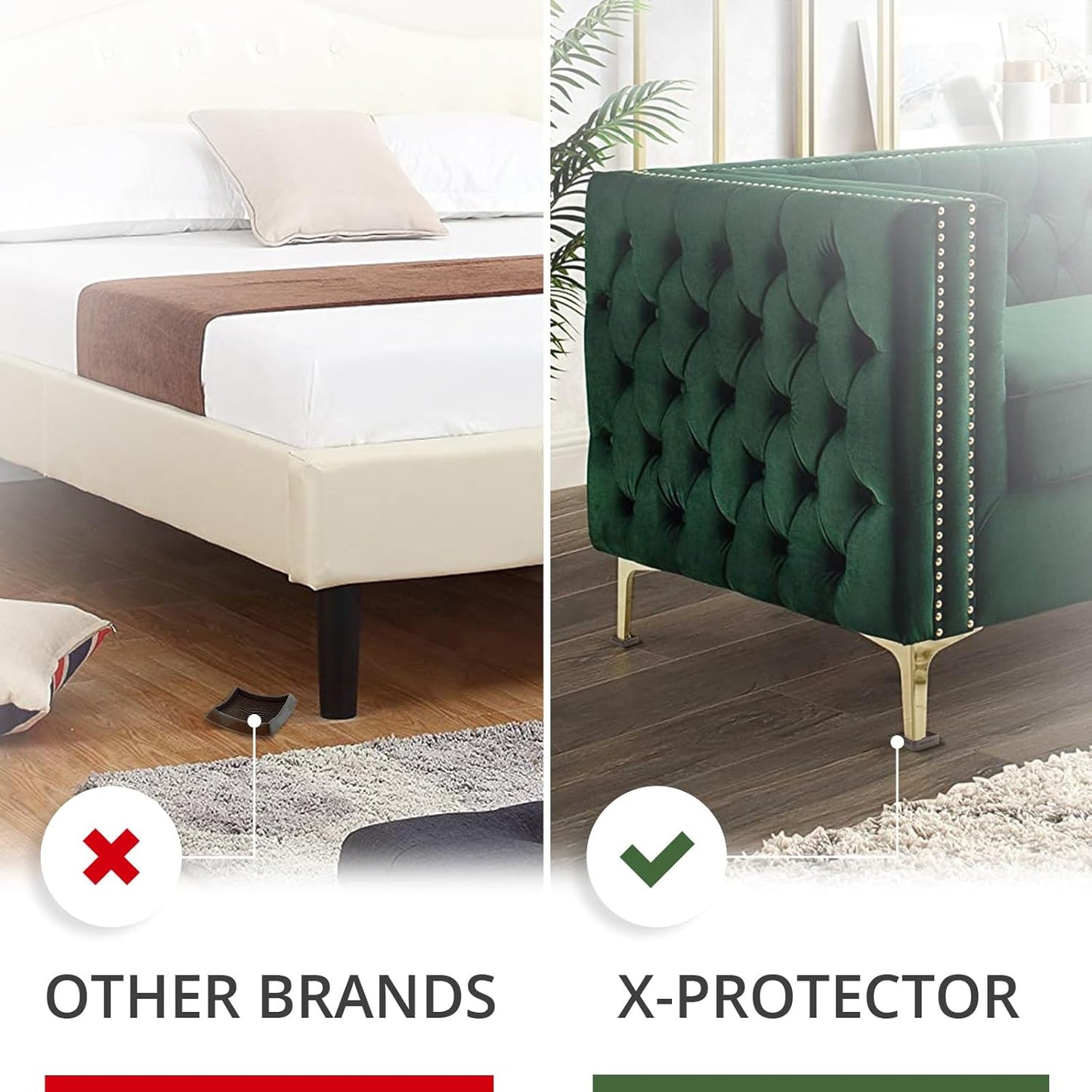 Furniture Cups X-PROTECTOR – 1.7" Caster Cups 4 PCS – Furniture Coaster | Ideal Bed Stoppers – Non Skid Furniture Pads with a Perfect Design – Lined Rubber Furniture Pads - Protect Any Flooring!