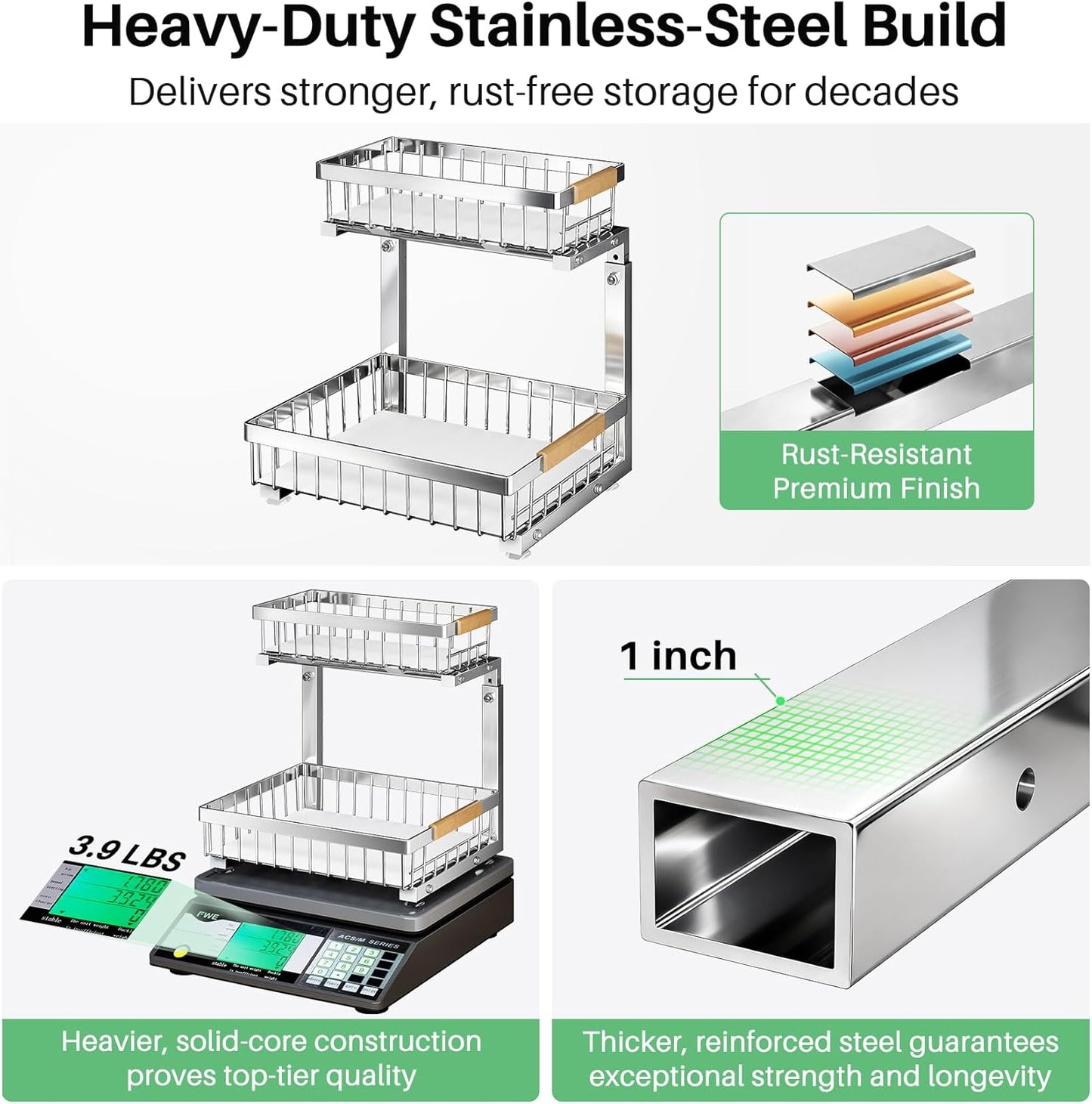 Kitstorack Under Sink Organizer, 2 Tier Under the Sink Storage, Slide out Pull out Cabinet Organizer Shelf, Metal Sliding Drawer for Kitchen Bathroom Pantry Closet Organization Rack, Black, 2 Pack