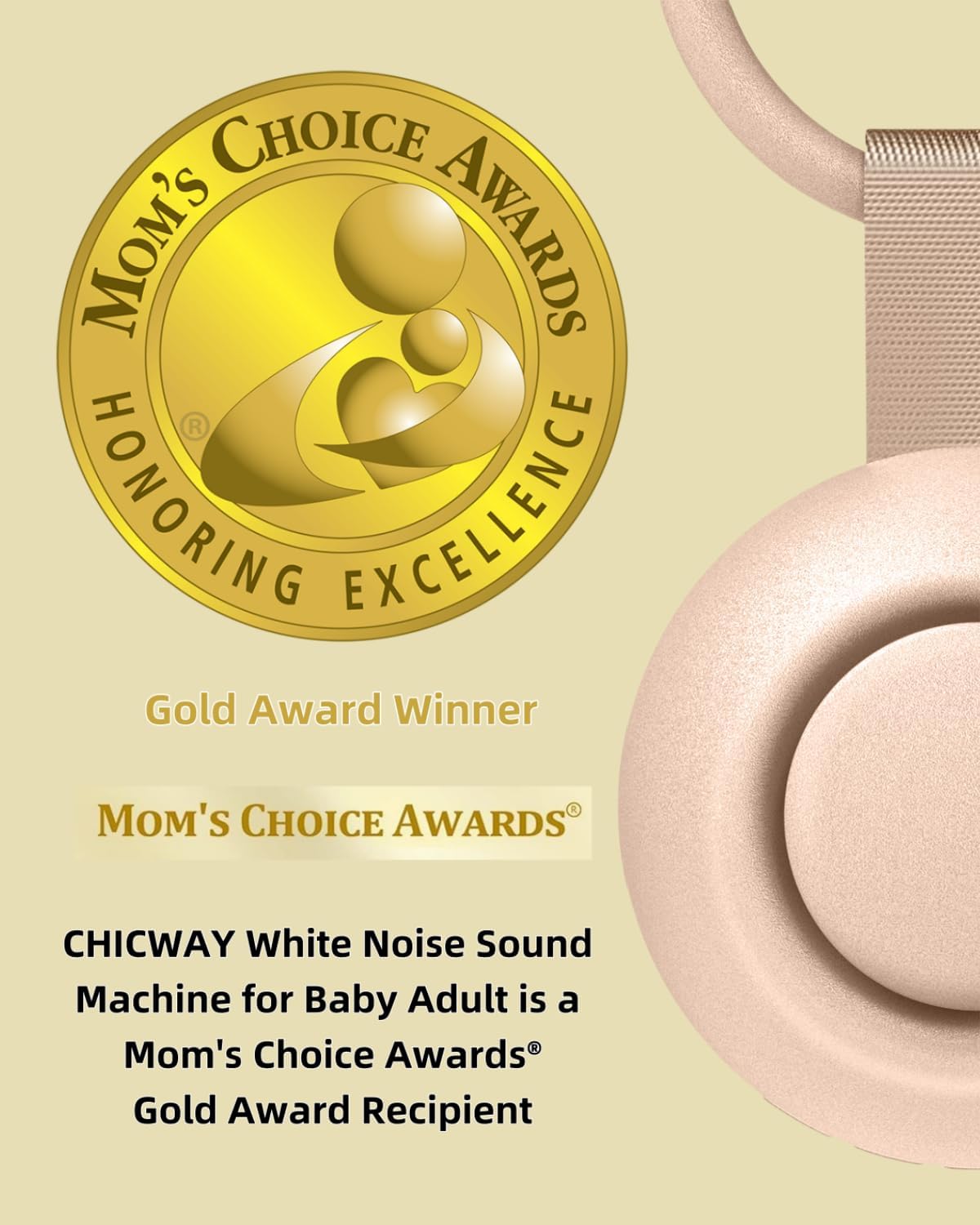 CHICWAY Portable Sound Machine with AI Cry Detection White Noise Machine