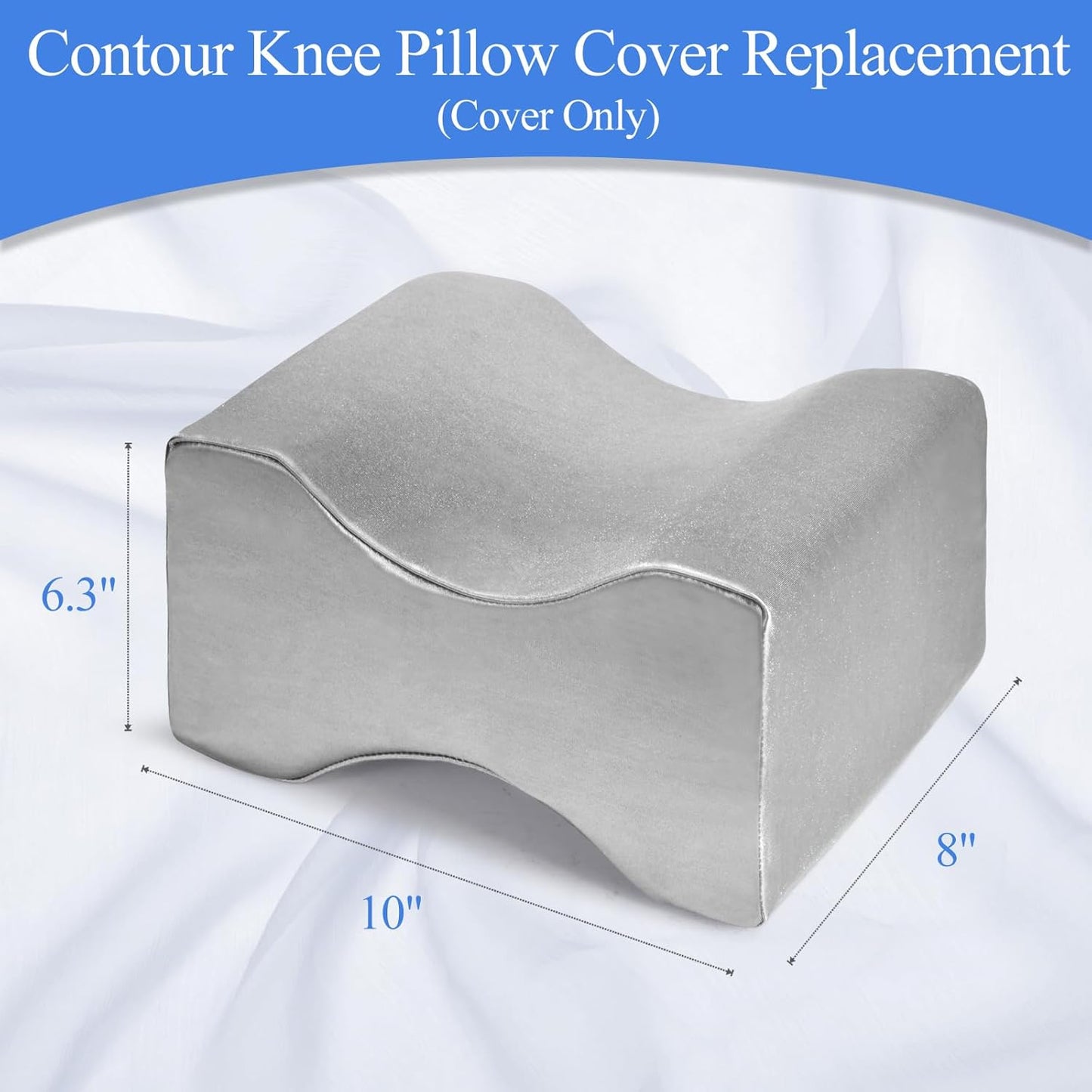 Knee Pillow Cover Replacement 10" x 8" x 6.3", Leg Pillowcase with Long Zipper, Washable Cover for Contour Knee Foam Support Pillow (Grey)