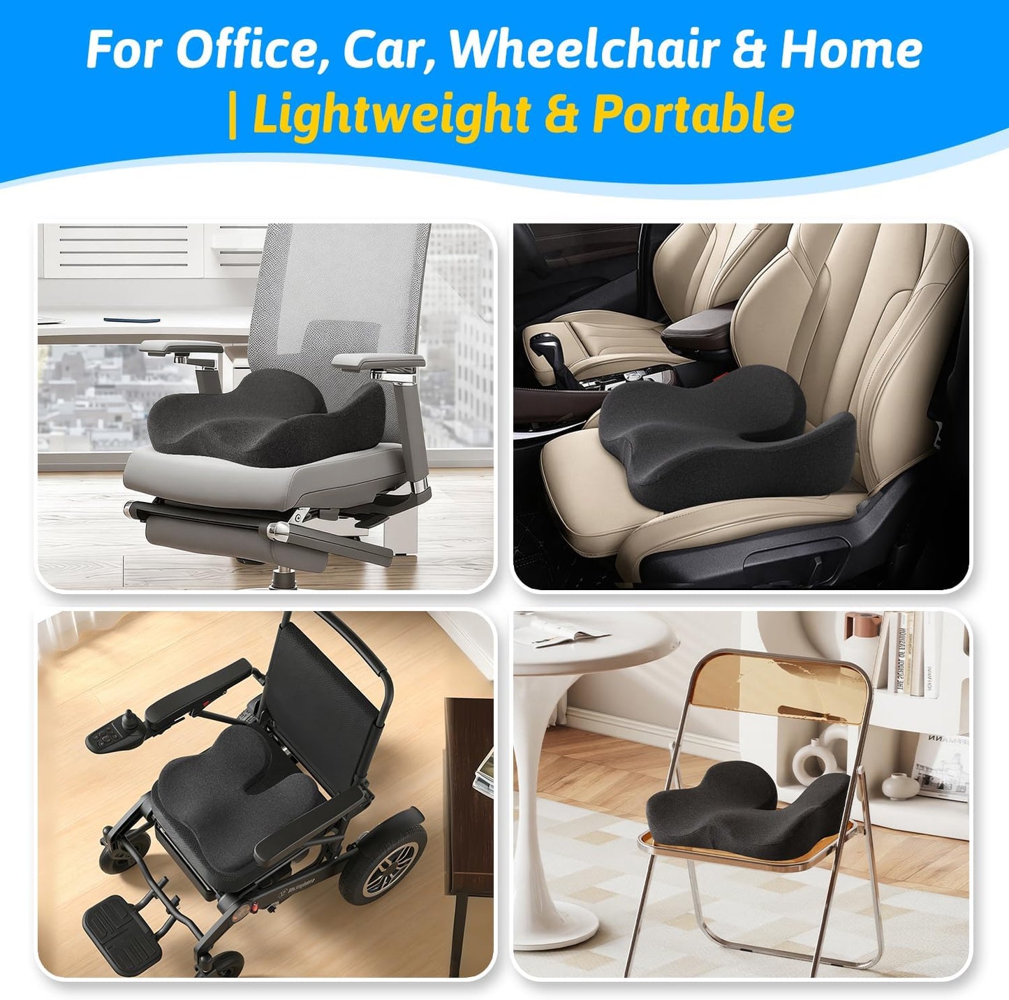 Dreamer Car Seat Cushion for Tailbone & Sciatica Pain Relief | Certified & Ergonomist-Designed,Tapered Front Edge Reduces Thigh Pressure,Wide Memory Foam for Office Chair, Car, Wheelchair