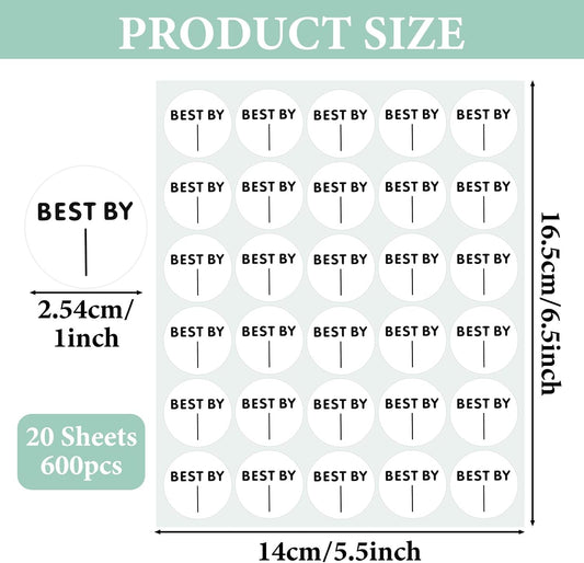 600PCS Expiration Date Pantry Labels, 1 Inch Circle Dot Small Blank Expiration Date Food Stickers, Best by Labels for Food-Containers, Storage, Freezer, Restaurant Food-Saver, Food-Service Prep