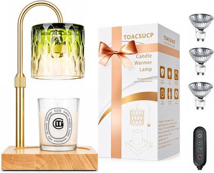 Candle Warmer Lamp with 3 Bulbs, Adjustable Height Dimmable Candle Warmer with Timer, Candle Lamp with Charming Gift Box Ribbon,Birthday Gifts for Women Mom, House Warming Gifts New Home Decor