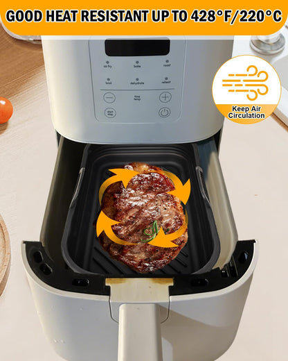 Air Fryer Silicone Liners Collapsible 2-Pack for bella Slim 4Qt(3.3lb) | Reusable Airfryer Silicone Pot Baking Basket Insert Accessories, Non Stick, Easy Cleaning, Gray+Black