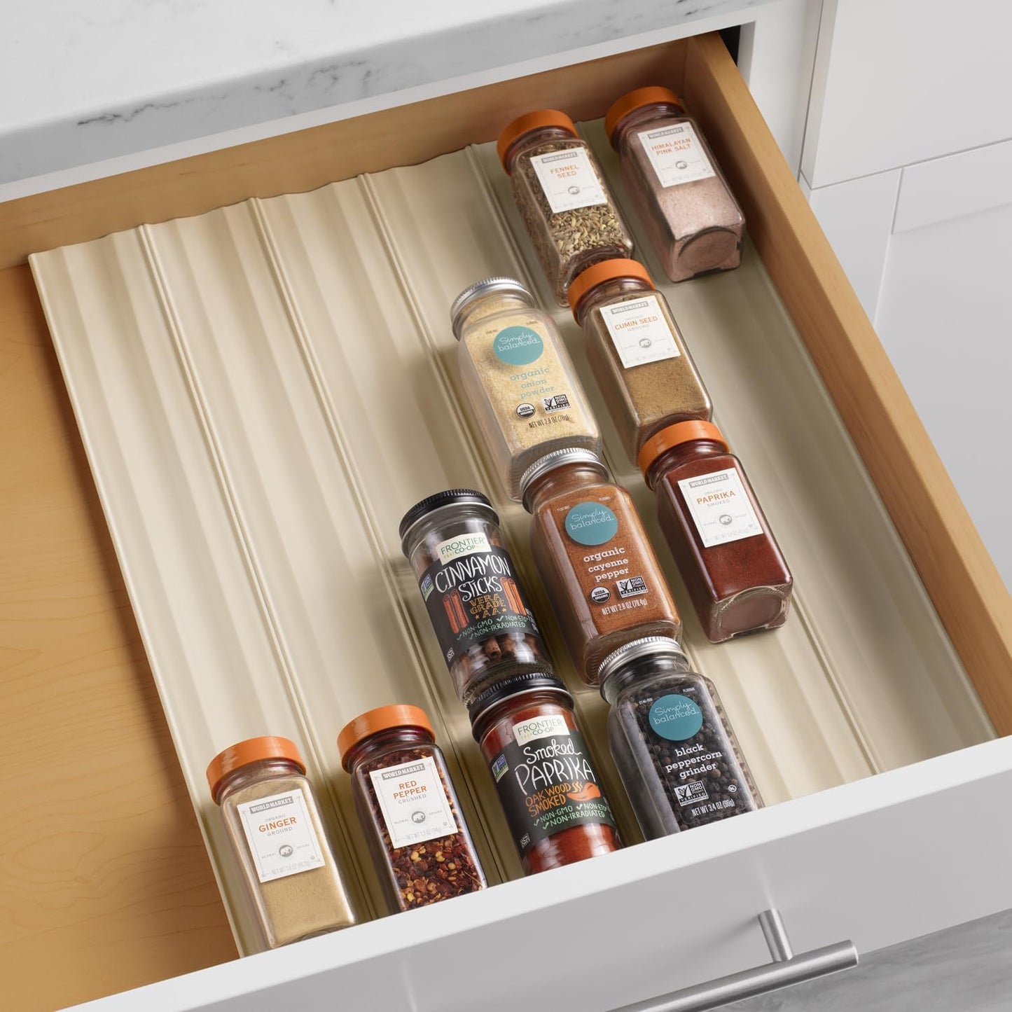 YouCopia SpiceLiner Spice Rack Drawer Organizer (Universal Fit 10’ Roll),Gray