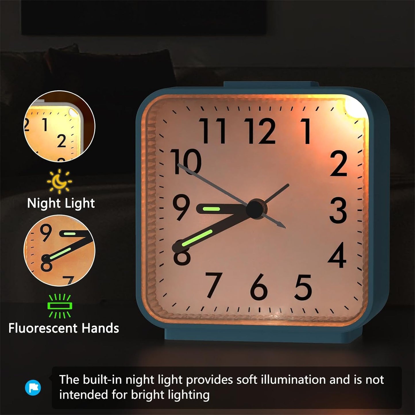 AMIR Silent Non Ticking Analog Alarm Clock, Battery Operated Small Clock | Beep Alarm Clock with Snooze & Night Light for Bedroom, Bedside Desk, Students & Heavy Sleepers
