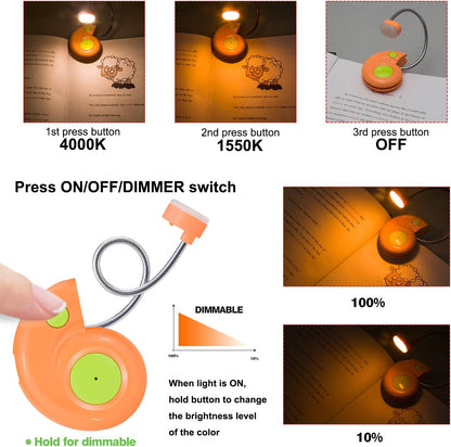 Kids Rechargeable Book Light, Clip on Reading Light for Kid, Kids Reading Lights, Amber Book Light for Reading in Bed, 2 Lighting Modes, Blue Light Blocking, Bookmark Light for Bookworms-Green
