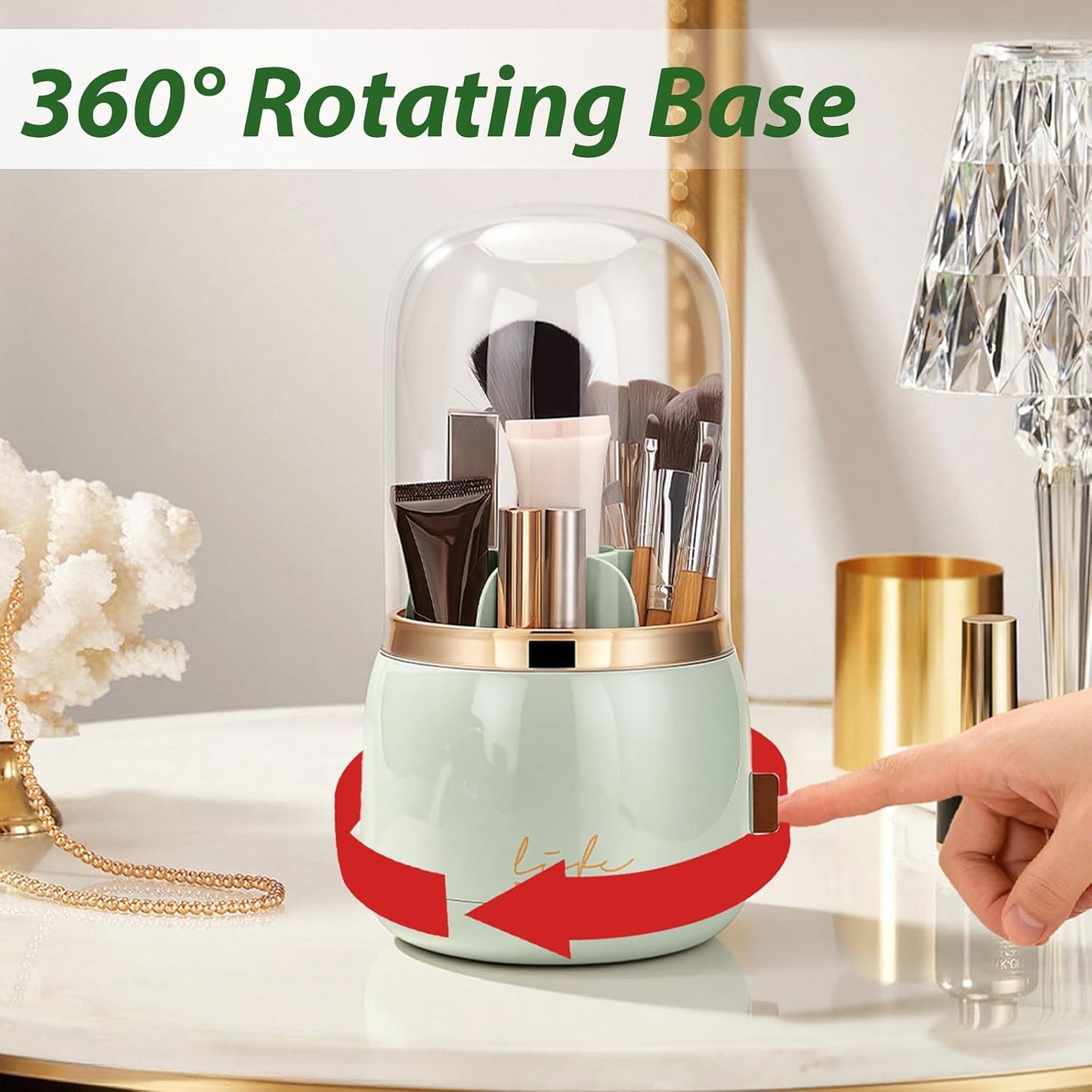 360 Rotating Toothbrush Holders for Bathrooms, 7-Slot Toothbrush Holder with Cover & Drainage, Bathroom Countertop Organizer for Electric Toothbrushes, Toothpaste & Makeup Brushes