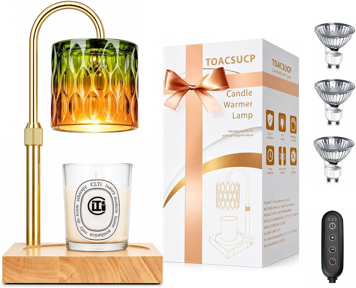 Candle Warmer Lamp with 3 Bulbs, Adjustable Height Dimmable Candle Warmer with Timer, Candle Lamp with Charming Gift Box Ribbon,Birthday Gifts for Women Mom, House Warming Gifts New Home Decor