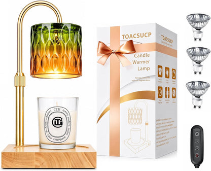 Candle Warmer Lamp with 3 Bulbs, Adjustable Height Dimmable Candle Warmer with Timer, Candle Lamp with Charming Gift Box Ribbon,Birthday Gifts for Women Mom, House Warming Gifts New Home Decor