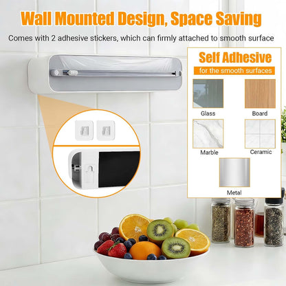 Large Magnetic Plastic Wrap and Foil Dispenser with Cutter | Magnetic & Adhesive Mounting, Fits for Max 12.8In x 984Ft of Plastic Wrap, 12.8In x 328Ft of Foil & Parchment Paper