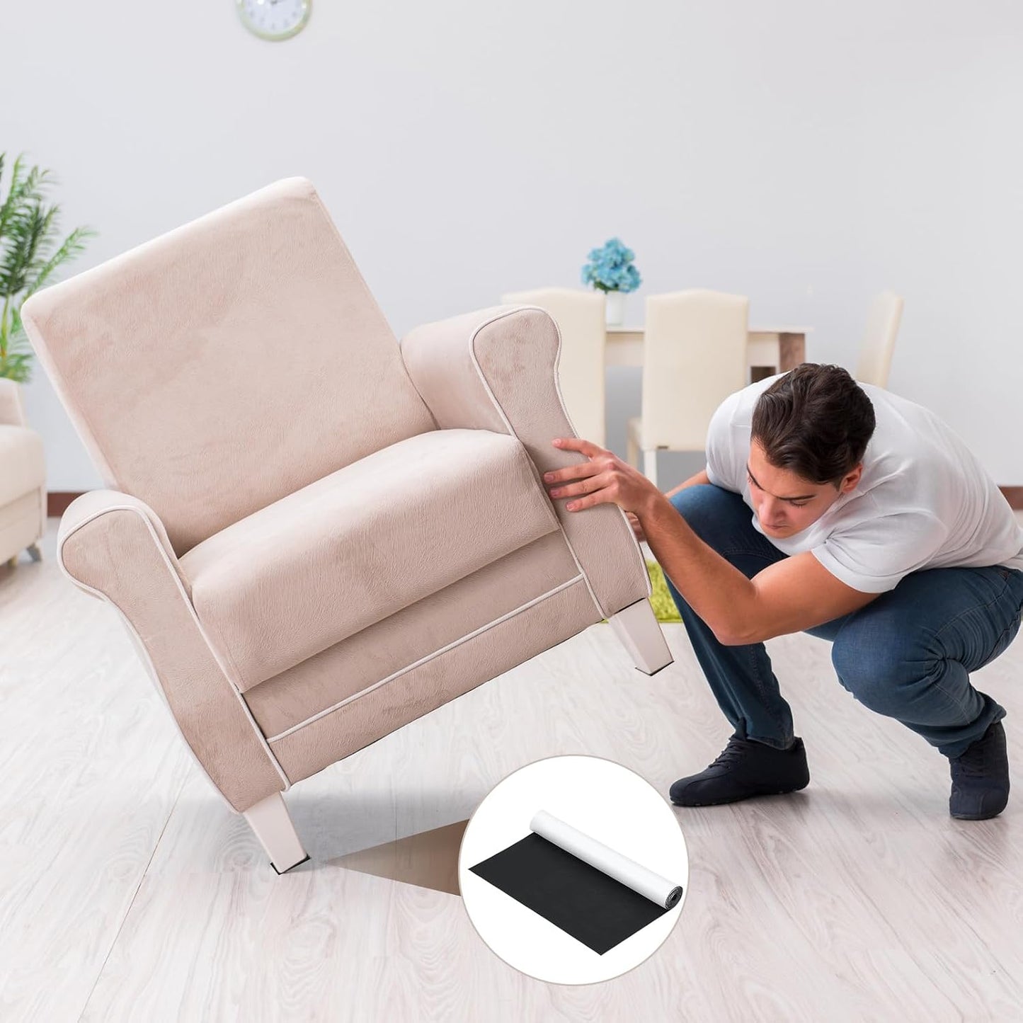 Fullhawl Large Felt Furniture Pads 8 x 60 Inch Non Slip Self Adhesive Heavy Duty Cuttable Strip Roll Felt Sheet Tape for Protecting Hardwood Floors Chair Wall, White