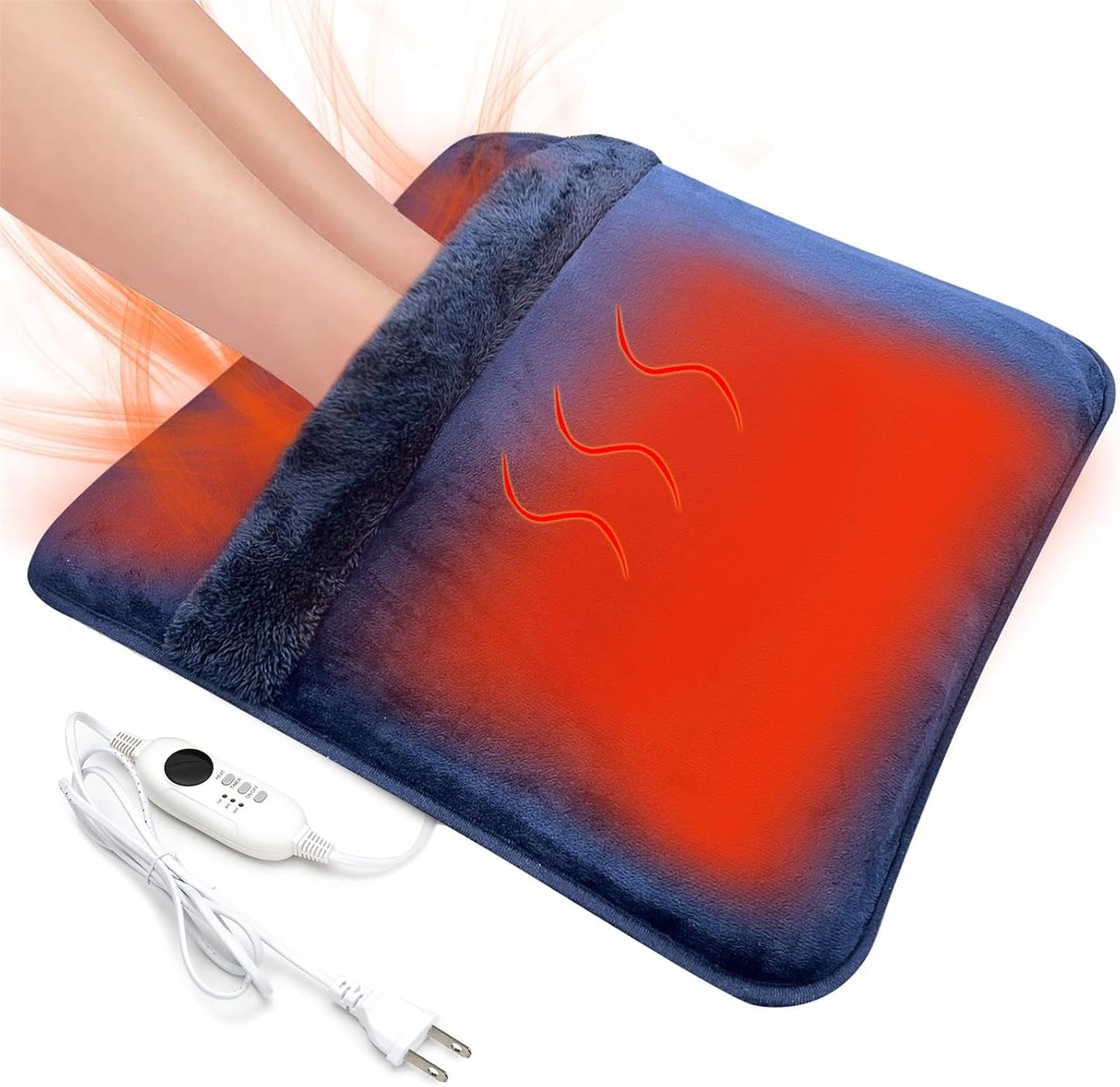 Double Sided Electric Foot Warmer for Men and Women with LCD Display & Non-Slip,Fast Heating Pad with Overheat Protection&Machine Washable, 10 ft Cord Foot Warmer Under Desk,Bed, Office,Home,Blue