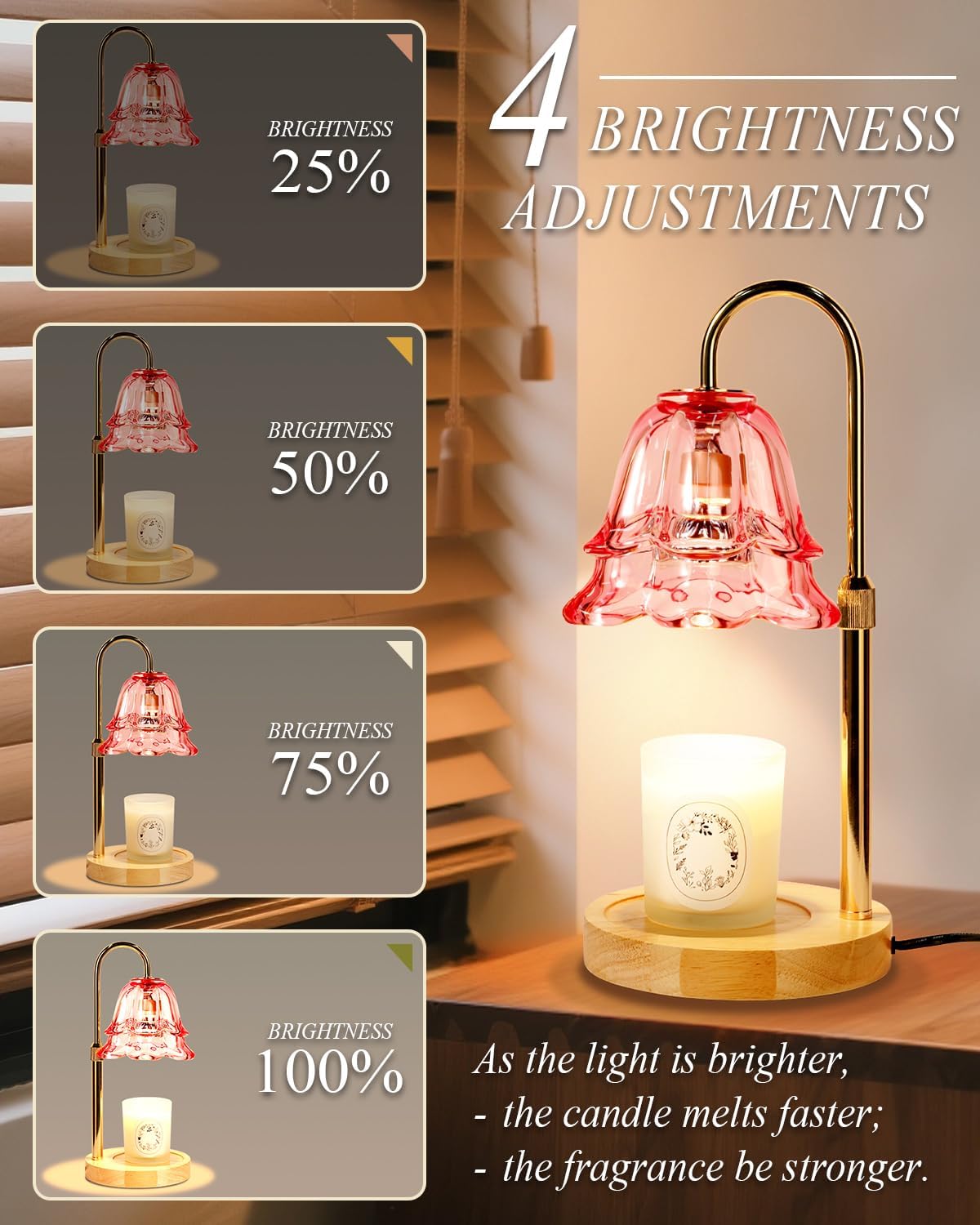 Flower Candle Warmer Lamp with Timer Dimmable, Christmas Birthday Gifts for Women Mom, Candle Warming Light Height Adjustable, Wax Melt Warmer for Jar Scented Candles, Housewarming Candle Lamp