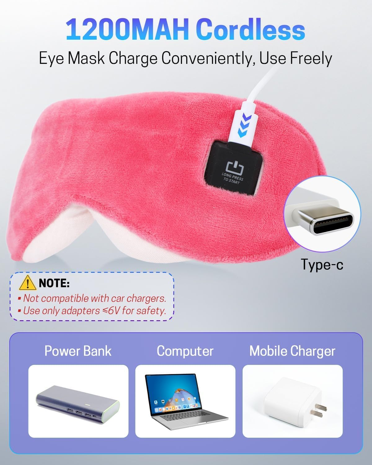 Heated Eye Mask for Dry Eyes, Stye Relief and Improved Sleep - Cordless Rechargeable Warm Compress with Graphene Heating, 3 Temp Settings, Auto Shut-Off, Washable Sleep Mask for Travel