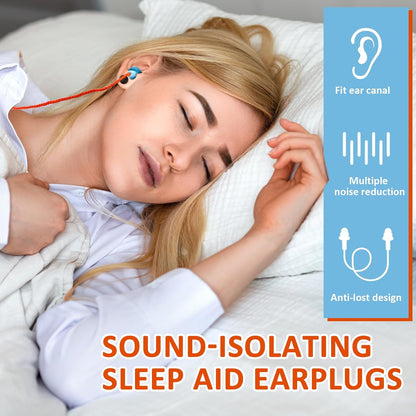 Xuhal 200 Pairs Corded Ear Plugs Silicone Earplugs with Cord Individually Wrapped Reusable Earplugs Sleep Noise Cancelling Hearing Protection for Snoring Shooting Studying Construction (Black)