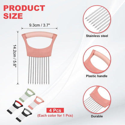 uxcell Onion Slicer Holder, Stainless Steel Vegetable Cutting Holder Food Cutter Tool for Slicing Storing Onions Tomatoes Potatoes Avocados Apples, Green