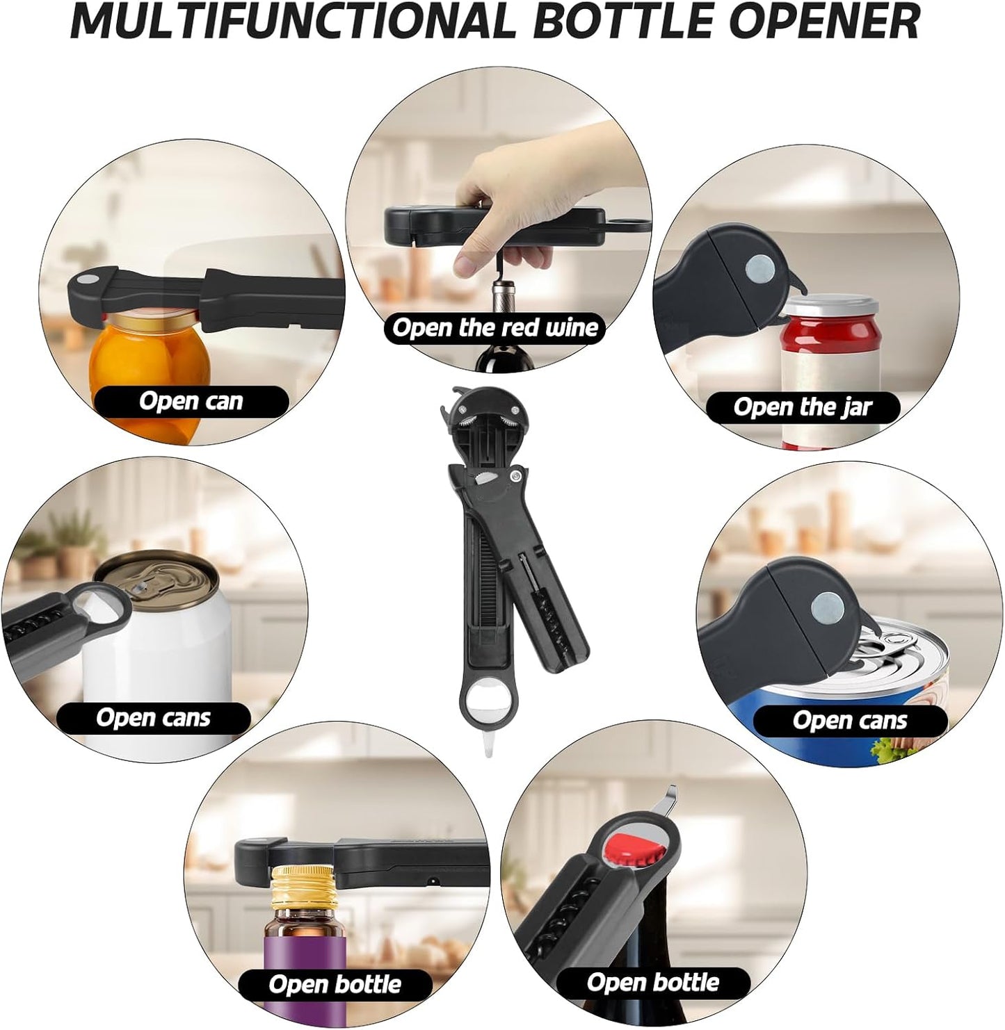 Jar Opener for Seniors with Arthritis, 7 in 1 Bottle Opener and Wine Corkscrew, Easy Grip Kitchen Gadget for Weak Hands Elderly, Retractable Jaw Lid Opener with Magnetic Storage (Teal)