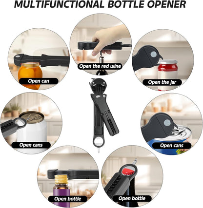 Jar Opener for Seniors with Arthritis, 7 in 1 Bottle Opener and Wine Corkscrew, Easy Grip Kitchen Gadget for Weak Hands Elderly, Retractable Jaw Lid Opener with Magnetic Storage (Teal)
