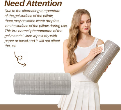 Cervical Roll Pillow with Cooling Gel Cover, Cooling Gel Memory Foam for Hot Sleepers, Small Neck Roll Pillow, Neck Round Pillow for Sleeping, Cylinder Bolster Pillow for Bed, Legs and Back