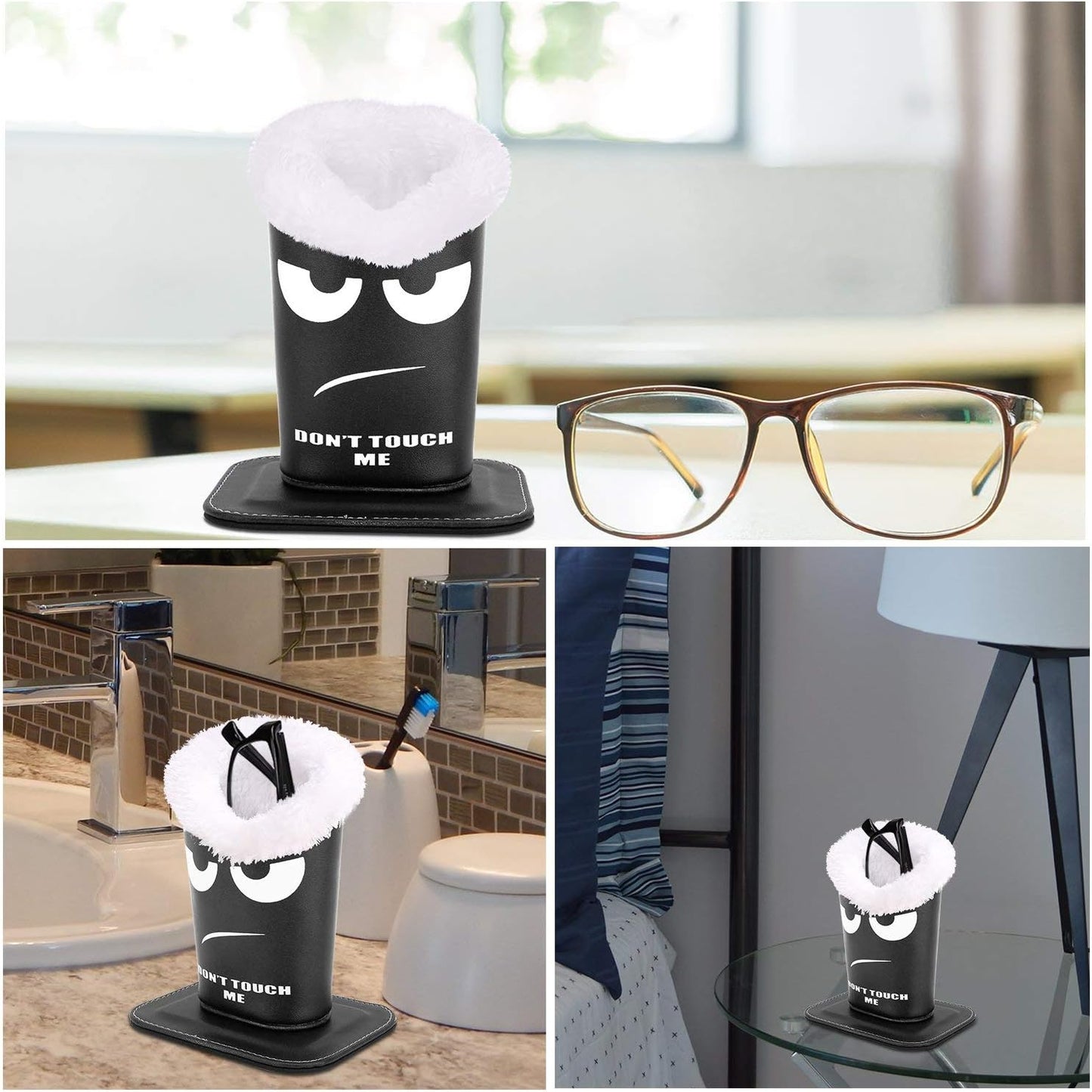 MoKo Eyeglasses Holder, Modern Velvet Plush Lined PU Leather Household Magnetic Holder Protective