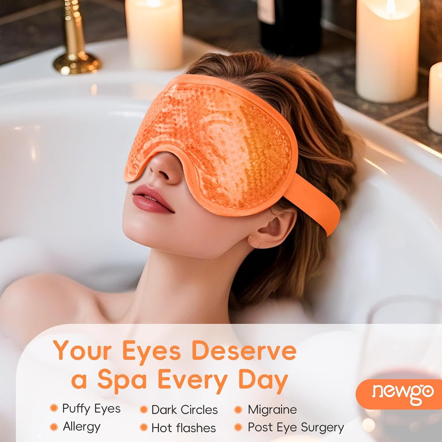 NEWGO Cooling Gel Eye Mask - Reusable Cold Pack for Puffy Eyes, Dark Circles, Migraine, Stress Relief - Purple With Soft Plush Backing