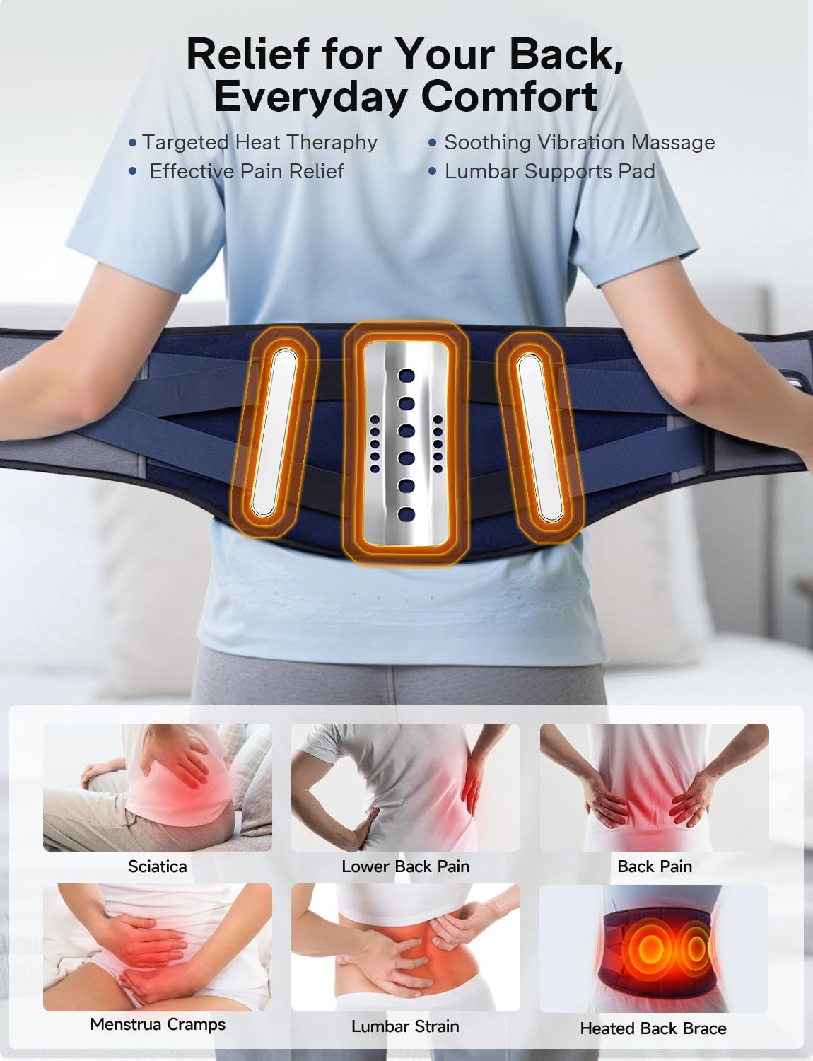 Cordless Heating Pad for Back,5000mAh Ultra Quiet 5 Mode Vibration Massager