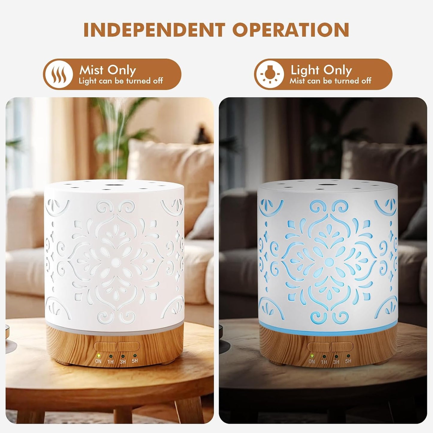 EQUSUPRO Essential Oil Diffuser 150ml Black Metal Aromatherapy Oil Diffuser Ultrasonic Cool Mist Diffuser with Auto Shut-Off Protection,7 Colors Changed LED for Home Office SPA Yoga