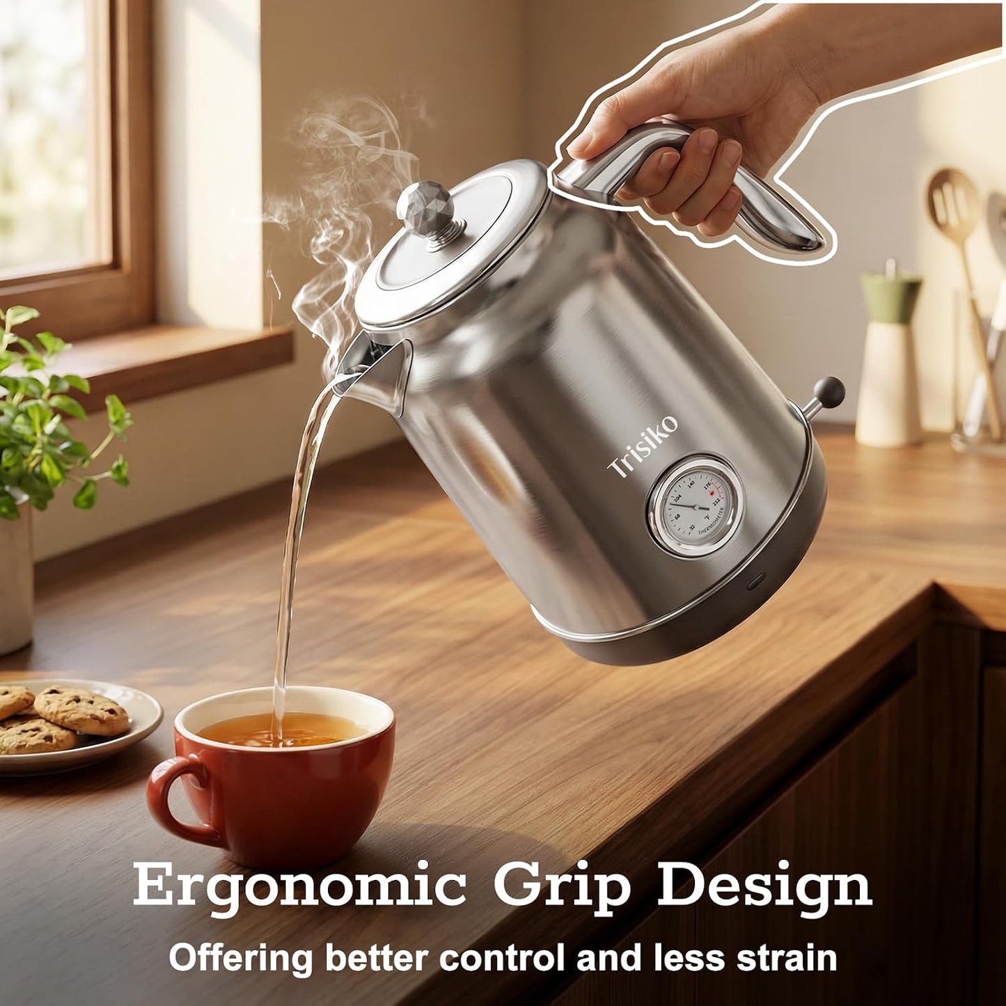 Electric Kettle with Thermometer, 1.7L / 57 oz White Electric Tea Kettle, 1200W Hot Water Kettle with Auto Shutoff, Boil-Dry Protection, 360-degree Cordless Base for Coffee and Tea