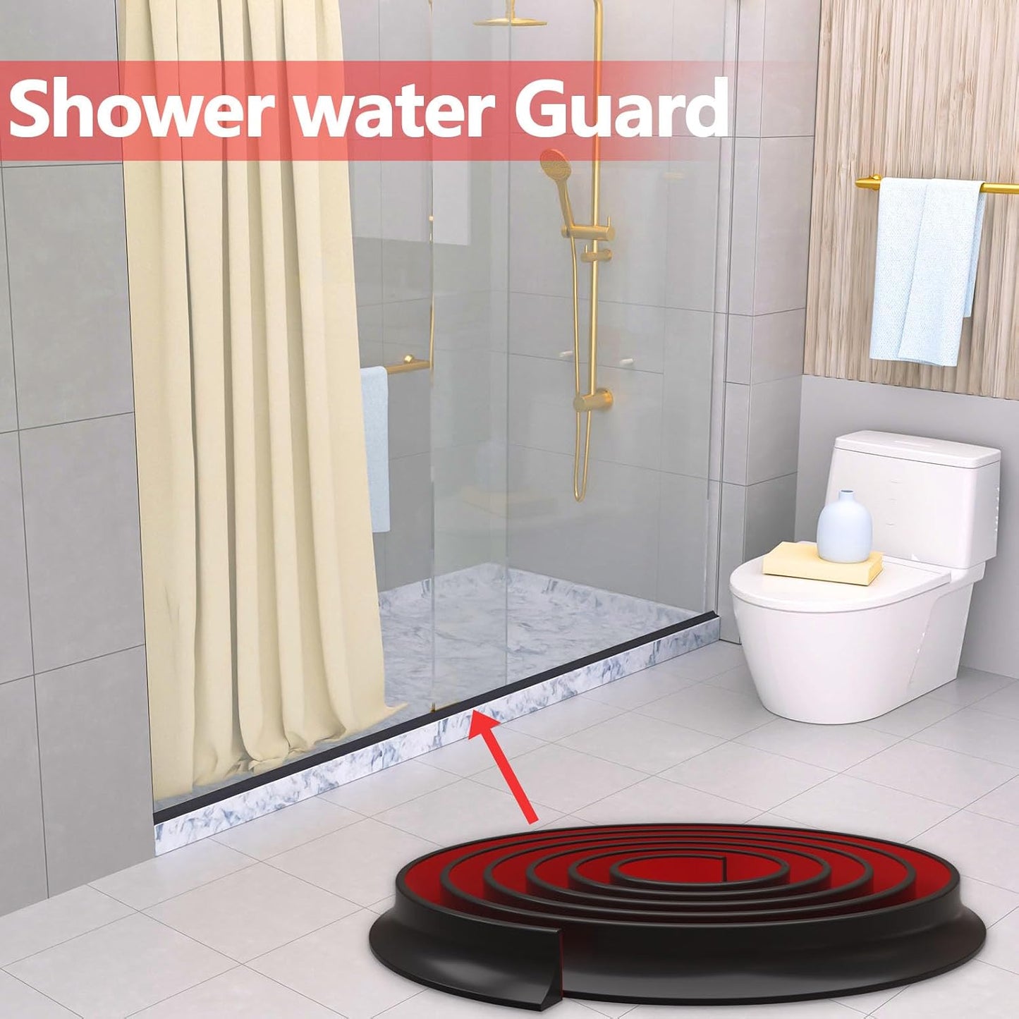 Raycity Silicone Shower Threshold Water Dam Barrier, 39 Inch, Clear | Self-Adhesive Glass Shower Door Bootom Seal Strip, Shower Water Guard Blocker for Walk in Bathroom, Kitchen