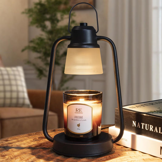 Flower Candle Warmer Lamp with Timer - Adjustable Height for Jar Candles | Metal and glass candle warmer with 4 brightness levels, 2/4/8-hour timer, adjustable 7.08-11.1 in pole and two 50W bulbs