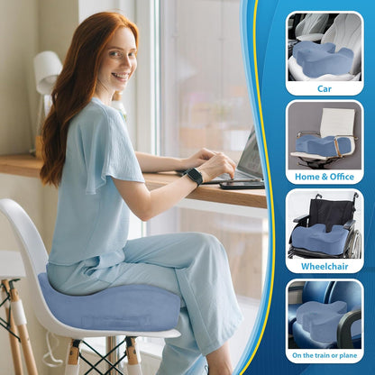 BlissTrends Memory Foam Seat Cushion for Office Chair & Car Seat, Black | 4.7in Ergonomic Tailbone & Sciatica Support with Removable Velvet Cover for Pressure Relief and Long Sitting Comfort