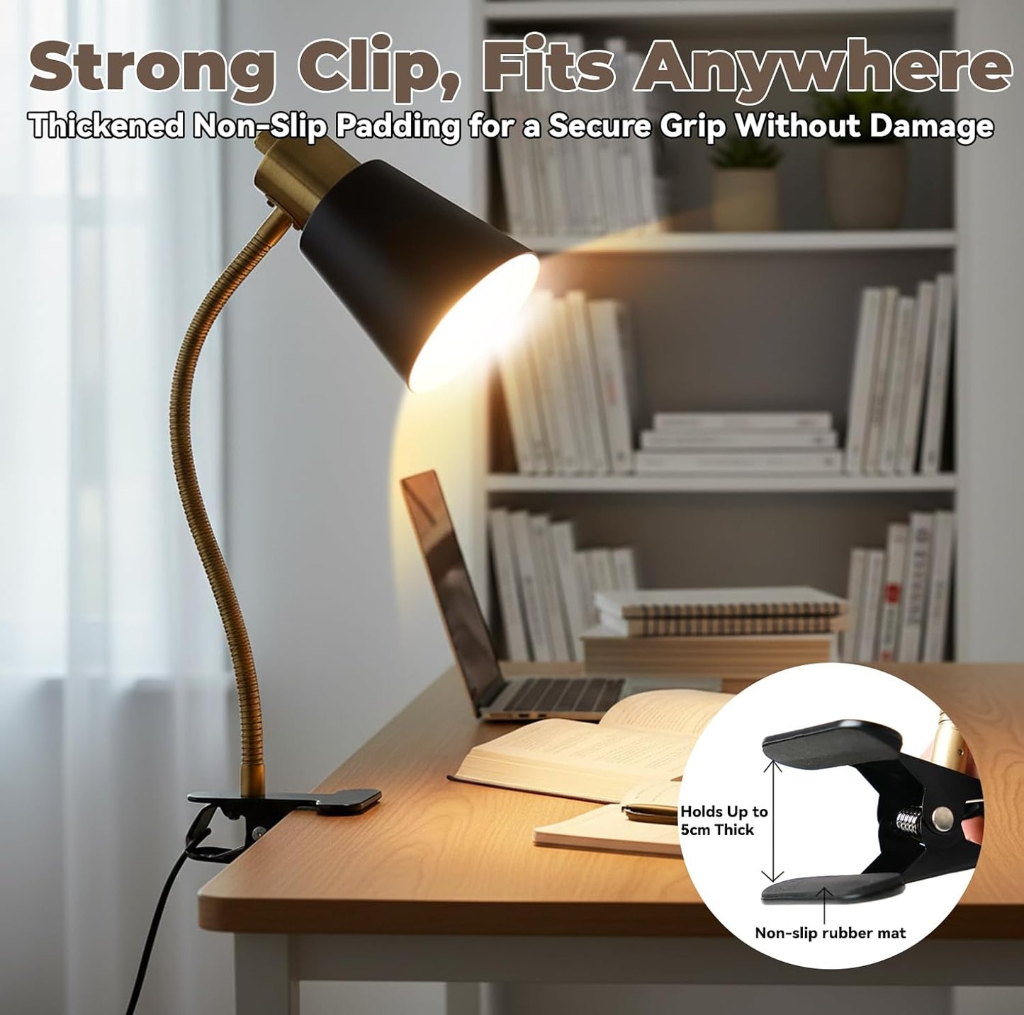 Desk lamp Eye-Caring Table Lamps, 360°Rotation Gooseneck Clip on Lamp Reading Light Portable Reading Book Light Clamp Study Desk Lamps for Bedroom and Office Home Lighting (White)