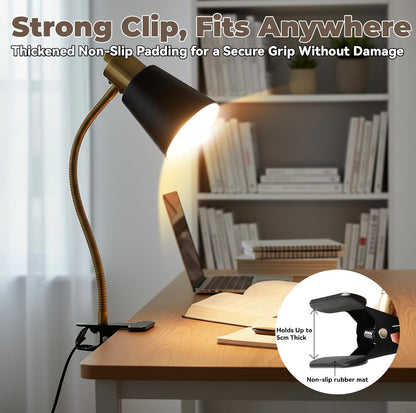 LALISU Desk lamp Eye-Caring Table Lamps, 360°Rotation Gooseneck Clip Lamp