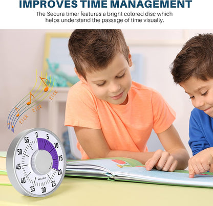 Secura 60-Minute Rainbow Visual Timer 6-Inch Mechanical Countdown Timers for Teaching, Meeting, Cooking, Working - Timer for Kids with Magnetic Backing (Black)